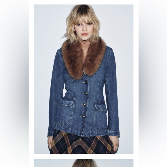 Zara Jackets & Blazers - Denim Jacket with Faux Fur Collar